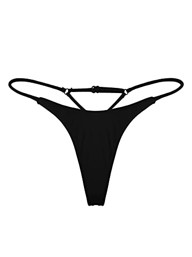 SHEKINI Women's Bikini Bottoms G String Thong Brazilian Swimsuit Bottom Low Waisted Swim Bottom(Small.Black)