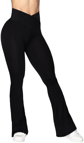 Sunzel Flare Leggings, Crossover Yoga Pants with Tummy Control, High-Waisted and Wide Leg, 32" Inseam, Deep Teal Large