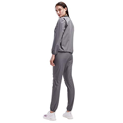 HOTSUIT Sauna Suit Women Durable Gym Workout Sauna Jacket Pants Sweat Suits, Grey, S