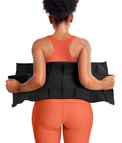 SCARBORO Waist Trainer for Women Belly Fat Sauna Sweat Waist Trimmer Corset for Stomach Wrap Workout Belt Shaper Band Zipper (Black-silver inner, Small)