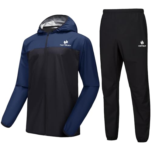 HOTSUIT Sauna Suit for Men Sweat Suits Gym Workout Exercise Sauna Jacket Pant Full Body, Dark Blue, S