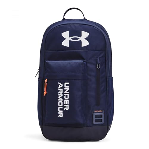 Under Armour unisex-adult Halftime Backpack, (410) Midnight Navy/Dark Tangerine/White, One Size Fits All