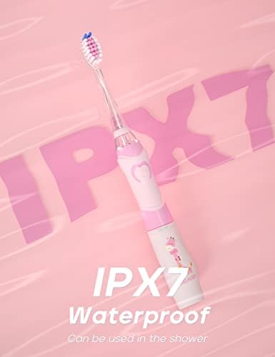 SEAGO Kids Electric Toothbrush with 2 Mins Brushing Timer and 8 Replacement Bursh Heads,Rainbow LED Light Make Brushing Fun, Pink Color Girls Battery Powerd Toothbrush for 4-12 Years Old