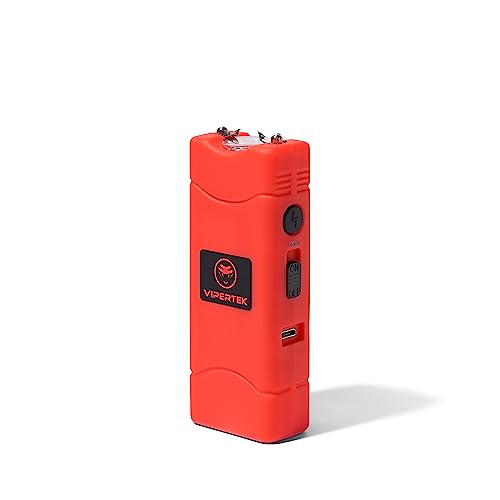 VIPERTEK VTS-881 Micro Stun Gun for Self Defense Rechargeable with LED Flashlight, Red