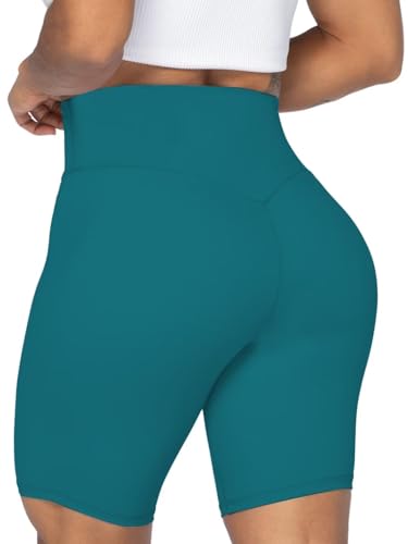Sunzel No Front Seam High Waist Biker Shorts for Women, Squat Proof Yoga Workout Gym Bike Shorts 8" Deep Lagoon X-Small