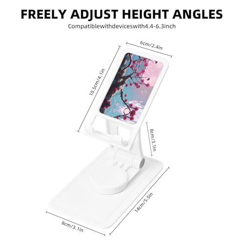 Small Pink Flowers Cell Phone Stand 360° Adjustable Foldable Desktop Phone Holder Cradle Compatible with Most Mobile Phones White
