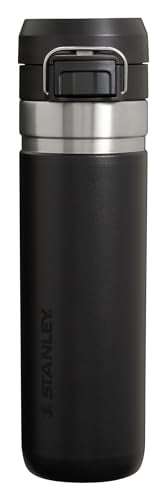 Stanley Quick Flip GO Water Bottle 24 OZ | Push Button Lid | Leakproof & Packable for Travel & Sports | Insulated Stainless Steel | BPA-Free | Black 2.0