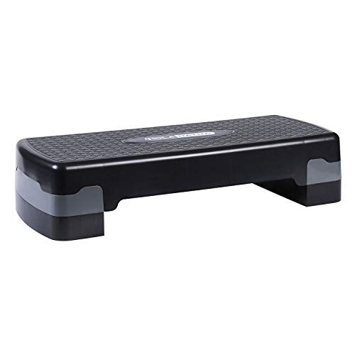 HolaHatha Compact Portable Aerobic Step Platform Exercise Fitness Equipment, Cardio Stepper with Adjustable Height for Home Gym, Black