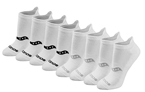 Saucony Women's RunDry Performance 8, 16 Heel Tab Athletic Socks, S-L, Basic White (8 Pairs), Small