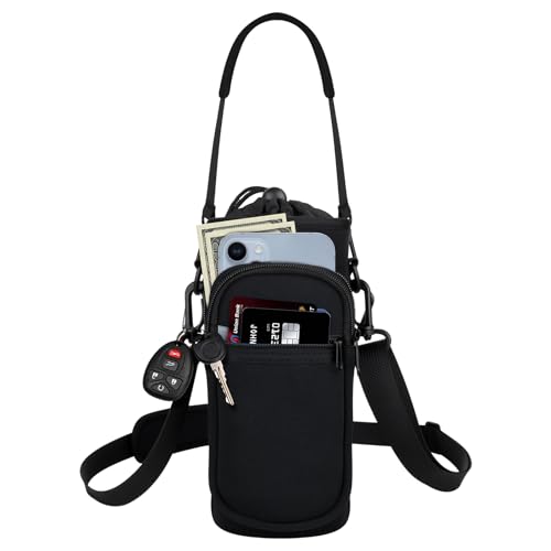 Water Bottle Holder with Strap, Water Bottle Carrier Bag with Phone Pocket, Shoulder Hand Strap Insulated Neoprene 40 oz Water Bottle Sleeve for Walking Hiking Camping Gym
