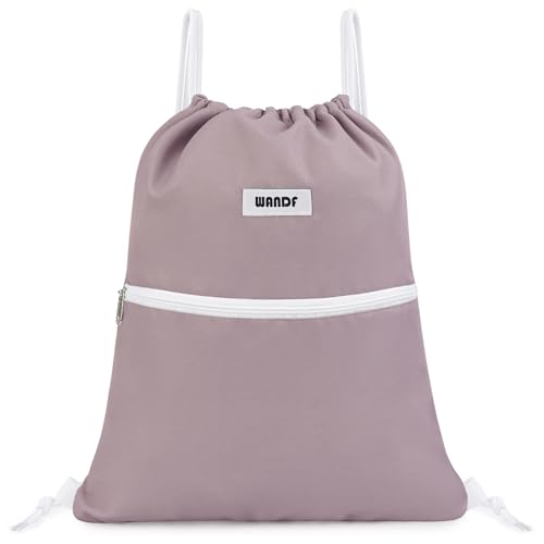 WANDF Drawstring Backpack String Bag Sackpack Cinch Water Resistant Nylon for Sport Yoga Gym Shopping (Pink)