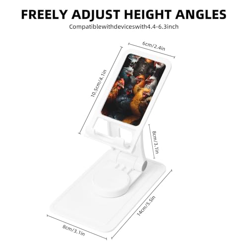 Roosters Dressed in Many Colors Cell Phone Stand 360° Adjustable Foldable Desktop Phone Holder Cradle Compatible with Most Mobile Phones White