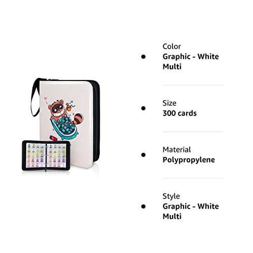 CLOVERCAT 4 Pocket Trading Card Binder Parent (Graphics, 300 Cards, Cartoon Theme, White)