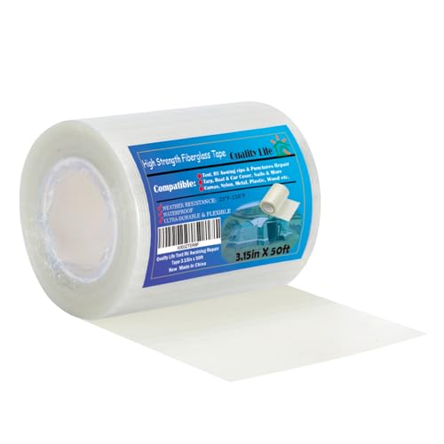 Quality Life 50ft RV Awning Repair Tape, Tent, Waterproof Tarp, Car Cover, Boat Covers, Sail Tape, Outdoor Umbrella Fiber Glass Repair Tape 3.15in