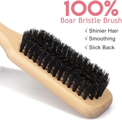 Styling Cream & Slick Back Hair Brush Set for Flyaways, Curl Defining, Smoothing & Sleek Styles – Non-Greasy Hair Tamer Cream with Boar Bristle Brush for Women & Kids, Add Shine, Baby Hairs