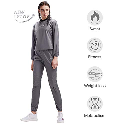 HOTSUIT Sauna Suit Women Durable Gym Workout Sauna Jacket Pants Sweat Suits, Grey, S