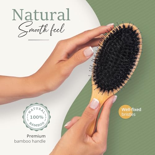 Premium Boar Bristle Hair Brush for Thick Hair Set. Hairbrush for Women With Thick, Long or Curly Hair. Restores Hair's Shine and Health. Comb, Travel Bag & Spa Headband Included