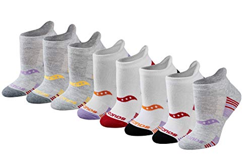 Saucony Women's RunDry Performance 8, 16 Heel Tab Athletic Socks, S-L, Grey Cheer (8 Pairs), Small
