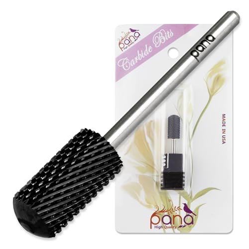 PANA 3/32" Large Smooth Round Top Safety Carbide Nail Drill Bit for Gel Polish & Acrylic Removal Nail Salon Manicure Pedicure Electric File Tools (Large Barrel - DLC Black, Coarse)