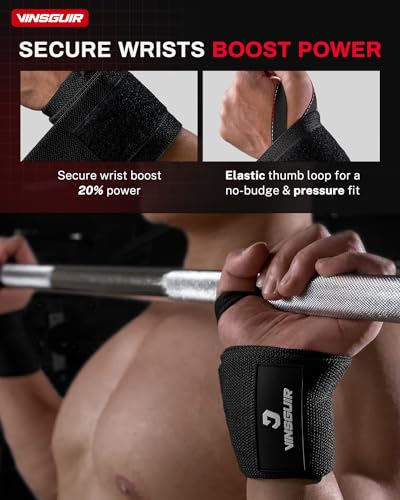 VINSGUIR Elastic Wrist Wraps for Weightlifting and Working Out, Breathable Lifting Wrist Wraps with Thumb Loop, 21'' Gym Wrist Brace for Wrist Support and Protection, Men and Women (Pair)