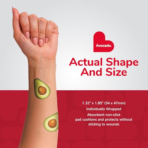BioSwiss Bandages, Avocado Shaped Self Adhesive Bandages, Latex Free Sterile Wound Care, Fun First Aid Kit Supplies for Kids, 24 Count