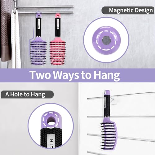 Boar Bristle Hair Brush Set of 2, HIPPIH Wet & Dry Hair Brushes Made by Fine Natural Boar Hair Can Adds Shine and Smoothing, Detangling Hairbrush for Women, Men & Kids' Long Curly Thick Hair