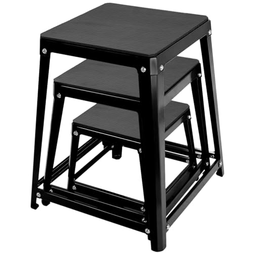 PUNCTN Plyometric Platform Box 12 Inch Steel Fitness Exercise Jump Box for Home Gym Plyometric Jumping Exercise Fit Training (12''-Black)