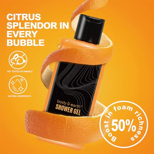 Body & Earth Gift Baskets for Men Bath Set Citrus Scented Bath and Body Gift Set with Body Lotion, Face Wash, Shower Gel, Bubble Bath, Loofah, Birthday Gifts