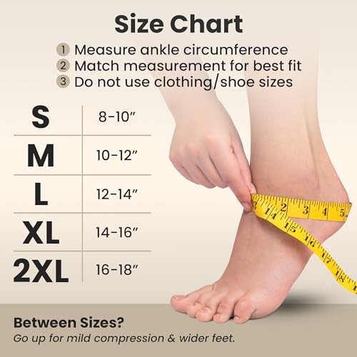 KEMFORD Ankle Compression Sleeve - Plantar Fasciitis Braces - Open Toe Compression Socks for Swelling, Sprain, Neuropathy, Arch Support for Men and Women - 15-20mmhg, S, Beige