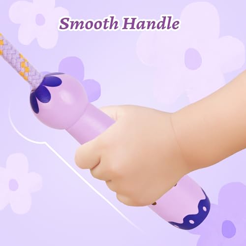 Homello Jump Rope for Kids - Wooden Handle - Adjustable Cotton Braided Fitness Skipping Rope for Toddler Fitness Workout Exercise Outdoor Activity (Purple)