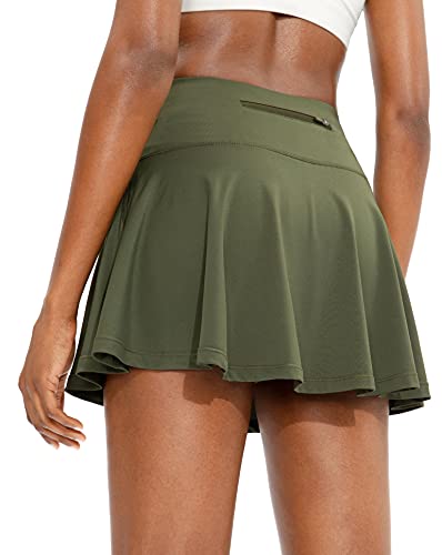 SANTINY Pleated Tennis Skirt for Women with 4 Pockets Women's High Waisted Athletic Golf Skorts Skirts for Running Casual (Peach_XS)