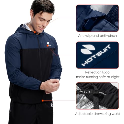 HOTSUIT Sauna Suit for Men Sweat Suits Gym Workout Exercise Sauna Jacket Pant Full Body, Dark Blue, S