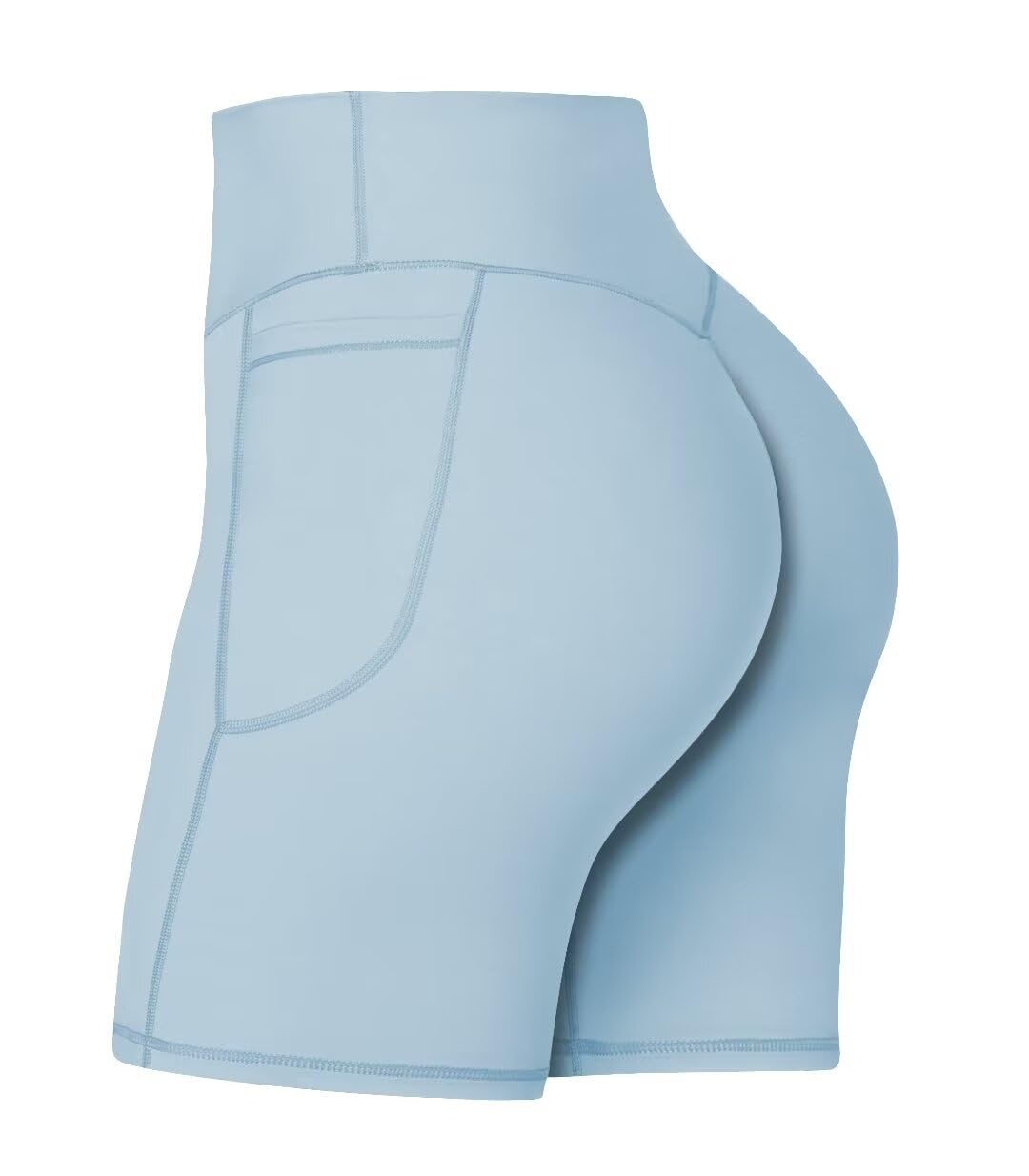 Sunzel No Front Seam Biker Shorts for Women with Pockets, Yoga Workout Gym Bike Shorts with Tummy Control 8" Light Blue X-Small