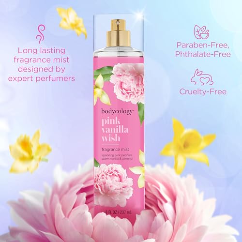 Bodycology Long-Lasting Fragrance Body Mist, Pink Vanilla Wish, 8 fl oz (Pack of 2)