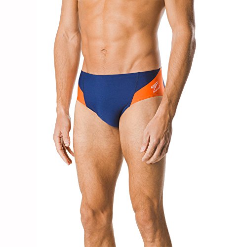 Speedo Men's Swimsuit Brief Endurance+ Splice Team Colors,Navy/Orange Spark,26