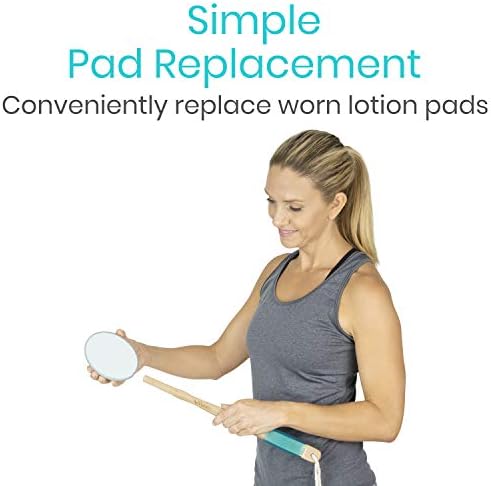 Vive Back Lotion Applicator Replacement Pads (6 Pack) - Long Reach Handle Loofah Sponge Shower Scrubber for Self Application - Body Bath Wash Brush for Skin Cream, Suntan, Tanning, Aloe - Men, Women