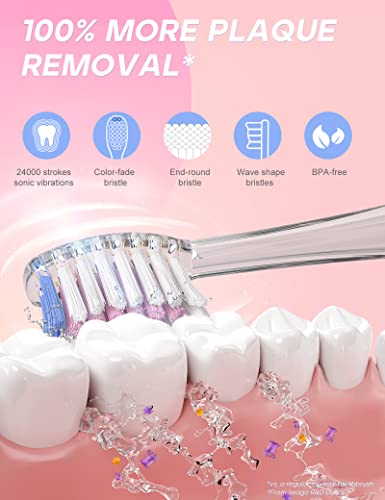 SEAGO Kids Electric Toothbrush with 2 Mins Timer and 4 Replacement Bursh Heads, Rainbow LED Light Make Brushing Fun, Pink Color Girls Battery Powerd for 4-12 Years Old,SG-977