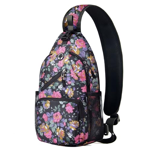 Javolto Crossbody Bags Sling Backpack,Multipurpose Cross body Shoulder Bag for Men and Women Chest Bag Travel Hiking Daypack-Flower