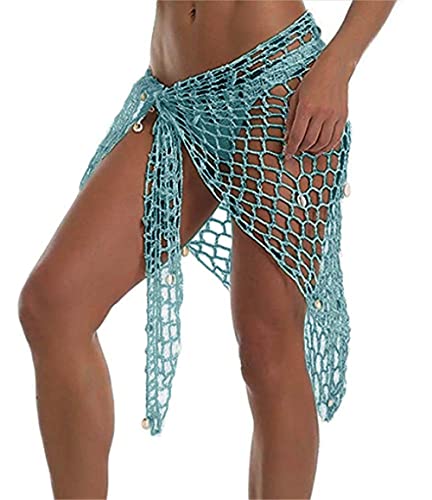 Swimwear Cover Up,Sexy Fashion Beach Hand Crochet Shawl Capelet Cover Up Sunscreen Net Triangle Fishnet Skirt (SJJ9) (Blue)…