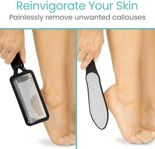 Vive Foot File (3 Pack) - Feet Scraper for Dead Skin - Heel Grater, Callus Remover Scrubber Tool, Rasp for Cracked Heels - Stainless Steel Pedicure Filer for Men & Women - Use on Wet or Dry Skin