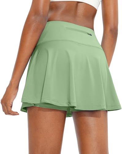 SANTINY Pleated Tennis Skirt for Women with 4 Pockets Women's High Waisted Athletic Golf Skorts Skirts for Running Casual (Sage Green_XXS)