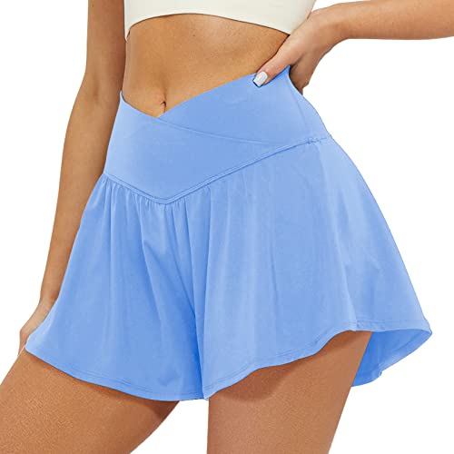 FireSwan Crossover Flowy Shorts for Women 2 in 1 Athletic Running Shorts with Pockets Butterfly Workout Tennis Skorts