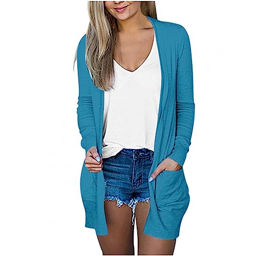 Lightweight Cardigan for Women 2024 Fall Casual Solid Long Sleeve Open Front Cardigans Outwear with Pockets