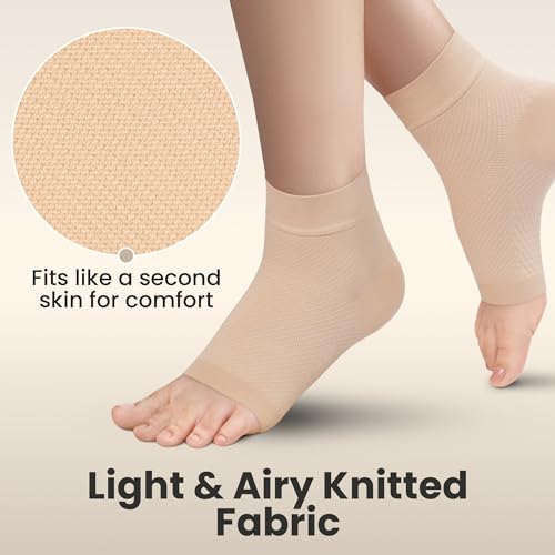 KEMFORD Ankle Compression Sleeve - Plantar Fasciitis Braces - Open Toe Compression Socks for Swelling, Sprain, Neuropathy, Arch Support for Men and Women - 15-20mmhg, S, Beige