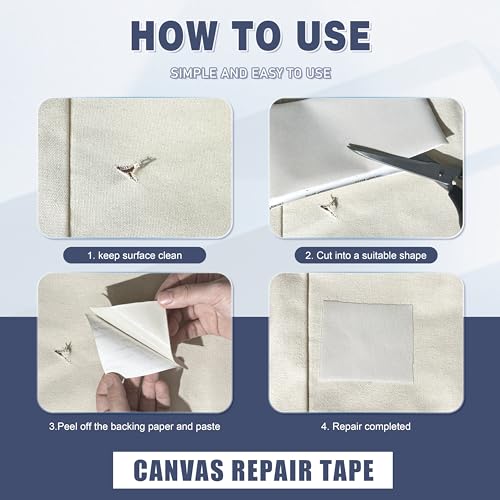 Azobur 2 Pieces Waterproof Extra Large Canvas Repair Tape, Boat Cover Repair Kit, Tent Repair Tape, Pop Up Canvas Repair Kit, Suitable for Various Fabric Repair (Light Yellow)