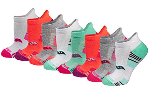 Saucony Women's RunDry Performance 8, 16 Heel Tab Athletic Socks, S-L, Assorted Light (8 Pairs), Small