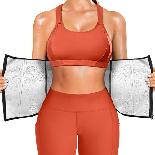 SCARBORO Waist Trainer for Women Belly Fat Sauna Sweat Waist Trimmer Corset for Stomach Wrap Workout Belt Shaper Band Zipper (Black-silver inner, Small)
