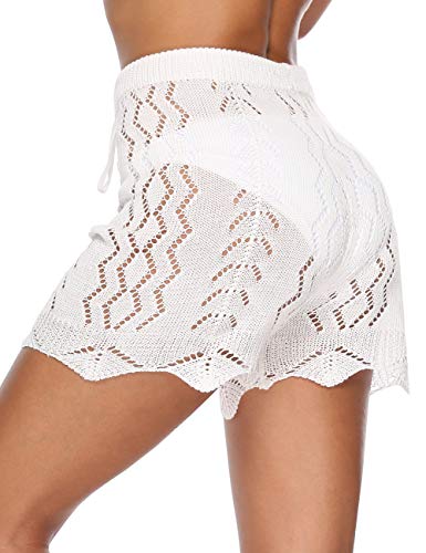 Womens Crochet Beach Shorts Casual Summer Fishnet Lace Shorts Swimwear Cover Ups