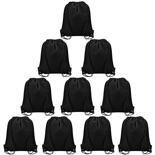 Vorspack Drawstring Backpacks Bulk 10 Pieces String Bags Customized Bags for Party Gym Sport Trip - Black