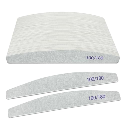 Nail Files (50 Pack), 100/180 Grit Wooden Emery Board Nail File Double Sided Wood Emory Fingernail Files for Natural Nails Professional Reusable Manicure Pedicure Curved